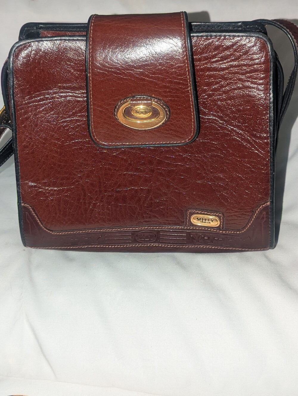 Vintage Mitty Brown Leather Messenger Bag with Gold Accents Made In Brazil